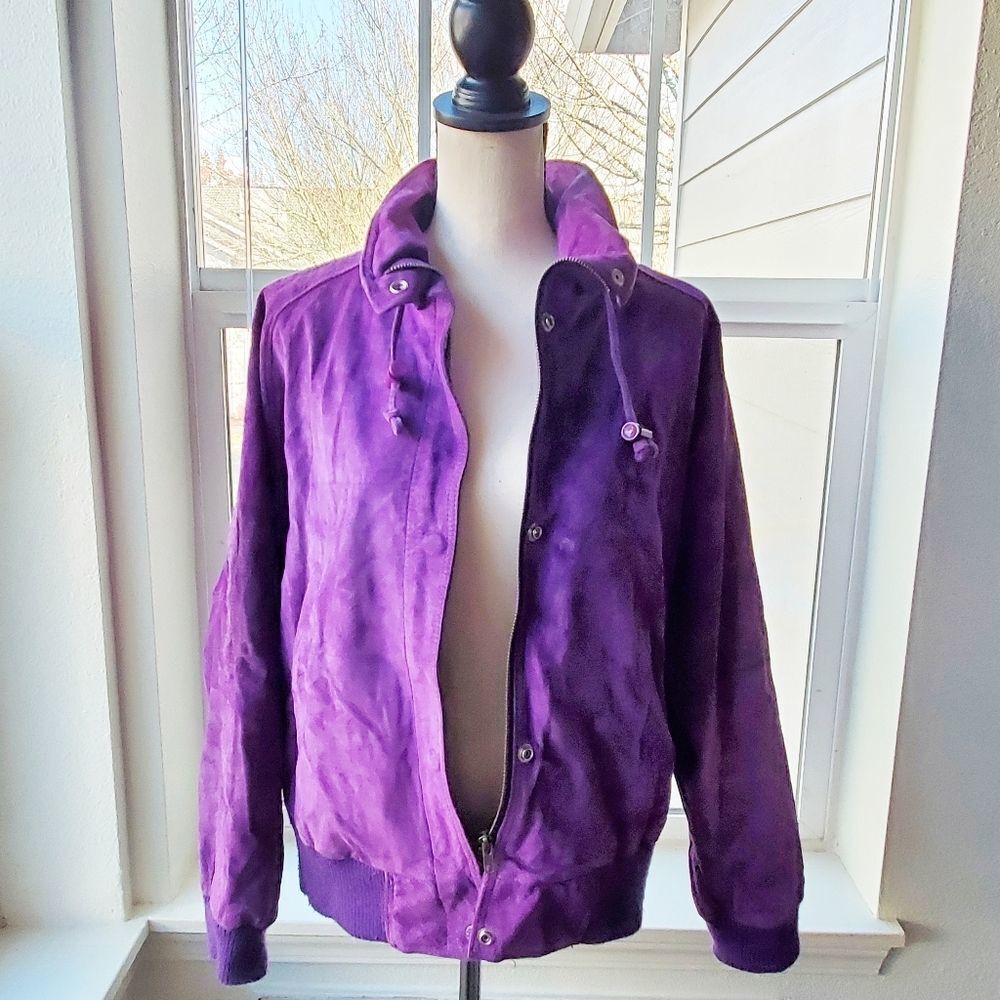 Vintage 1980's Purple Suede Leather Coat | M